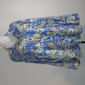 Jones New York Blue Yellow Paisley Print Long Roll Tab Sleeve Button Up Shirt 3X